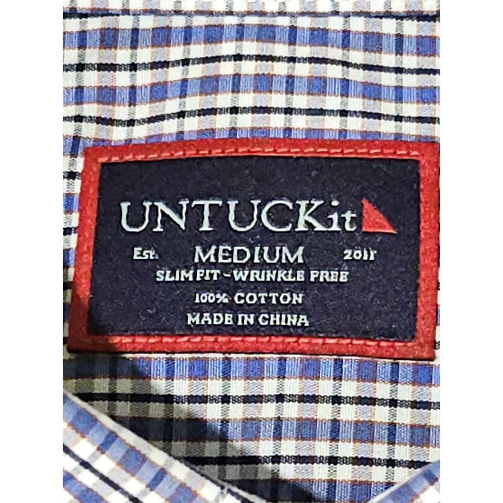 UNTUCKit Shirt Mens M Button Front Red Blue Check Long Sleeve Casual Slim Fit - Picture 4 of 12
